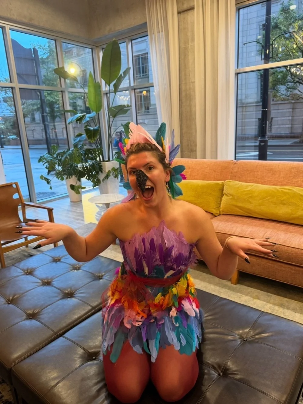 Handmade Feather Parrot Costume Dress - Multicolor